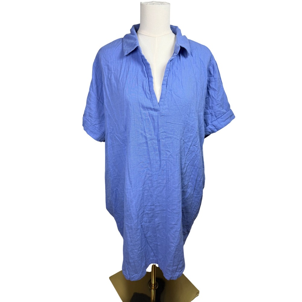 Pact Womens XXL Blue Short Sleeve V-Neck Shift Tunic Dress Sustainable Cotton